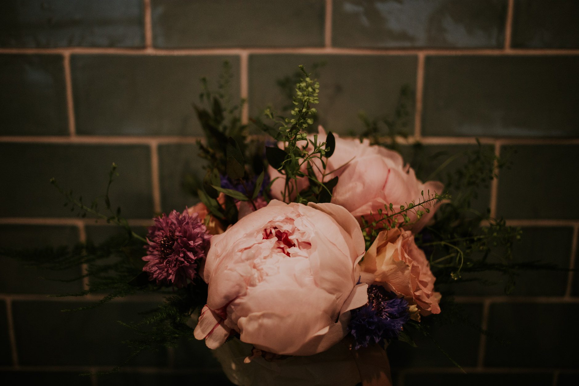 Lovely wedding boquet with peonies