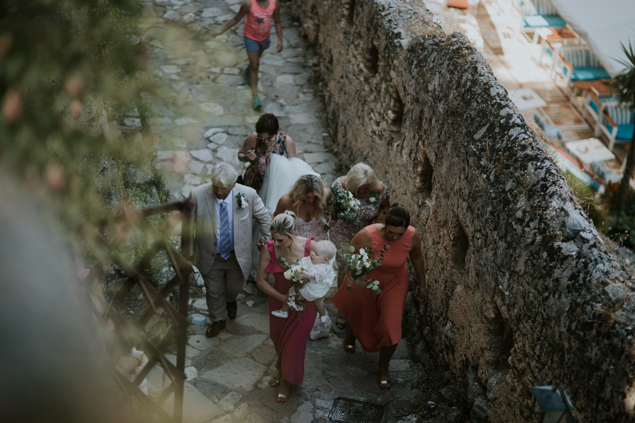 bride arriving for a wedding at Parga Castle