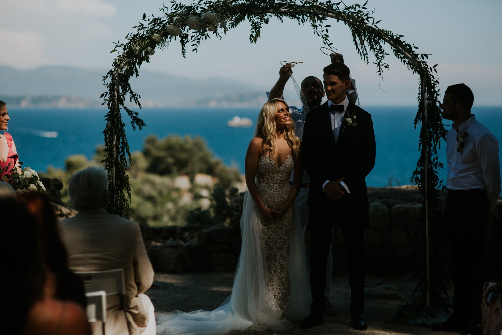 Greek wedding ceremony overlooking the sea