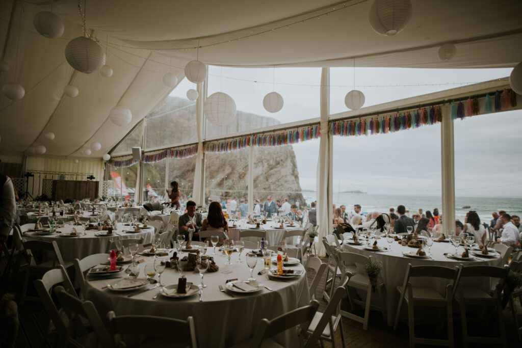 Wedding breakfast in the Marquee at Lusty Glaze