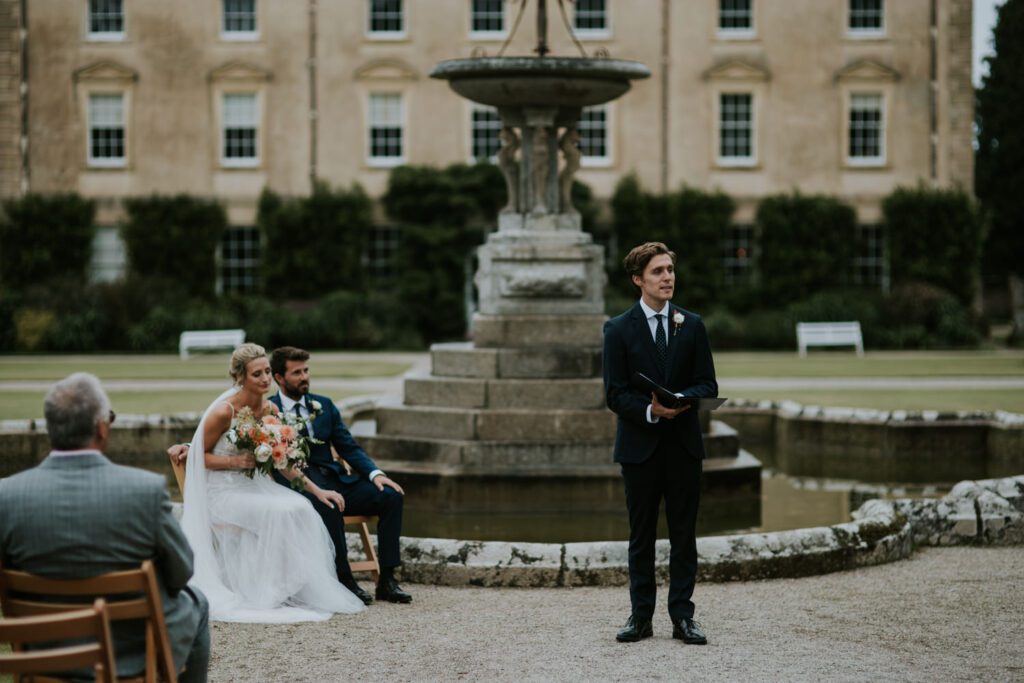 A wedding ceremony at Pencarrow House in Cornwall