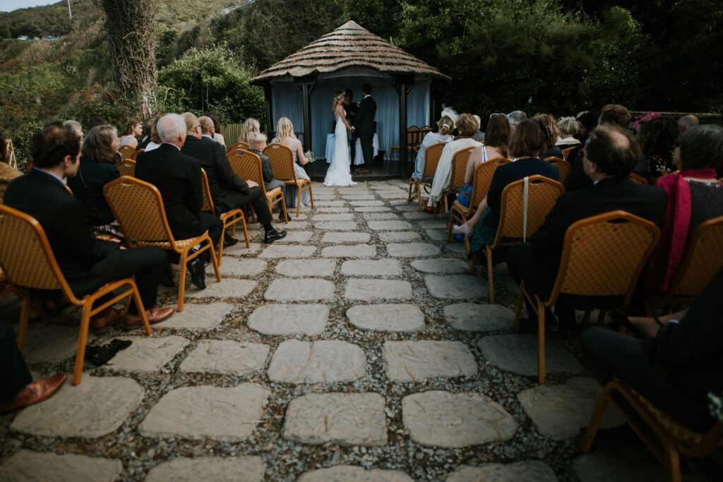 Wedding ceremony in the gazebo at Polhawn Fort