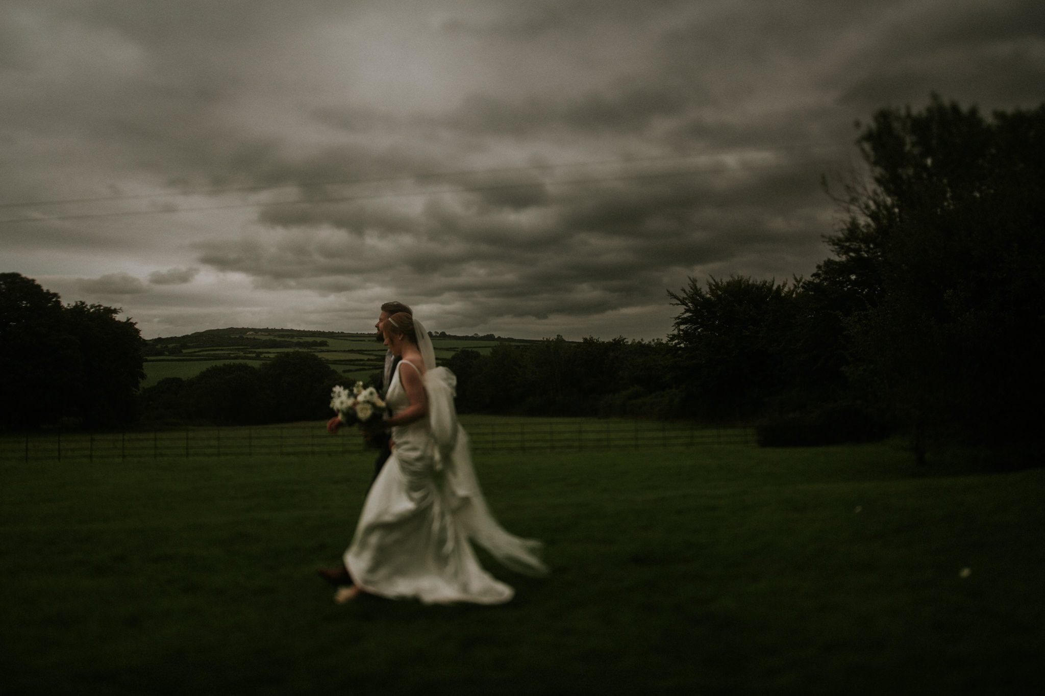 Moody clouds for before rain at a wedding in Cornwall