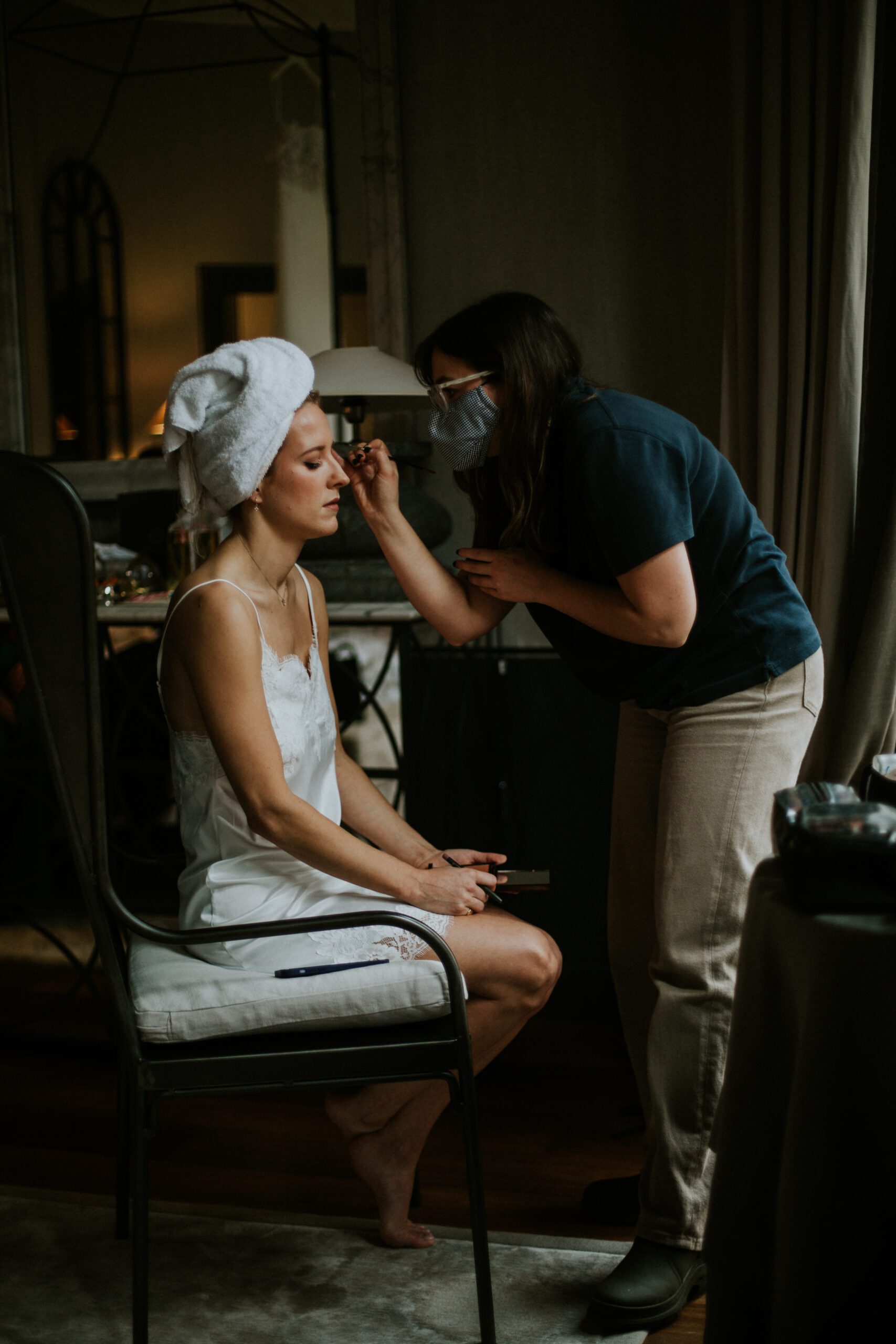 A make up artist at work on a bride at The Franklin Hotel in London