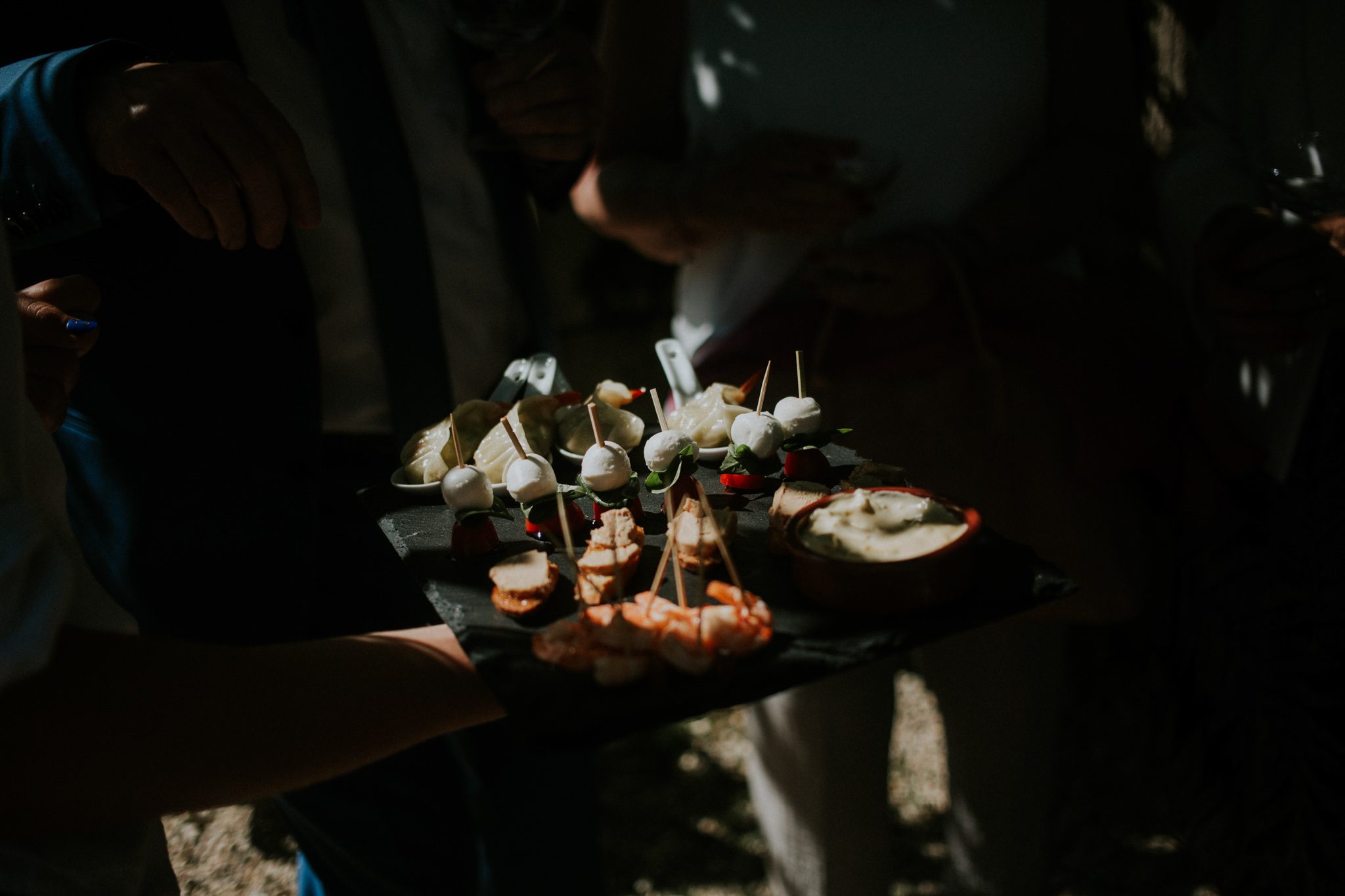 Canapes arte served at a wedding at Chateau St Paul in France