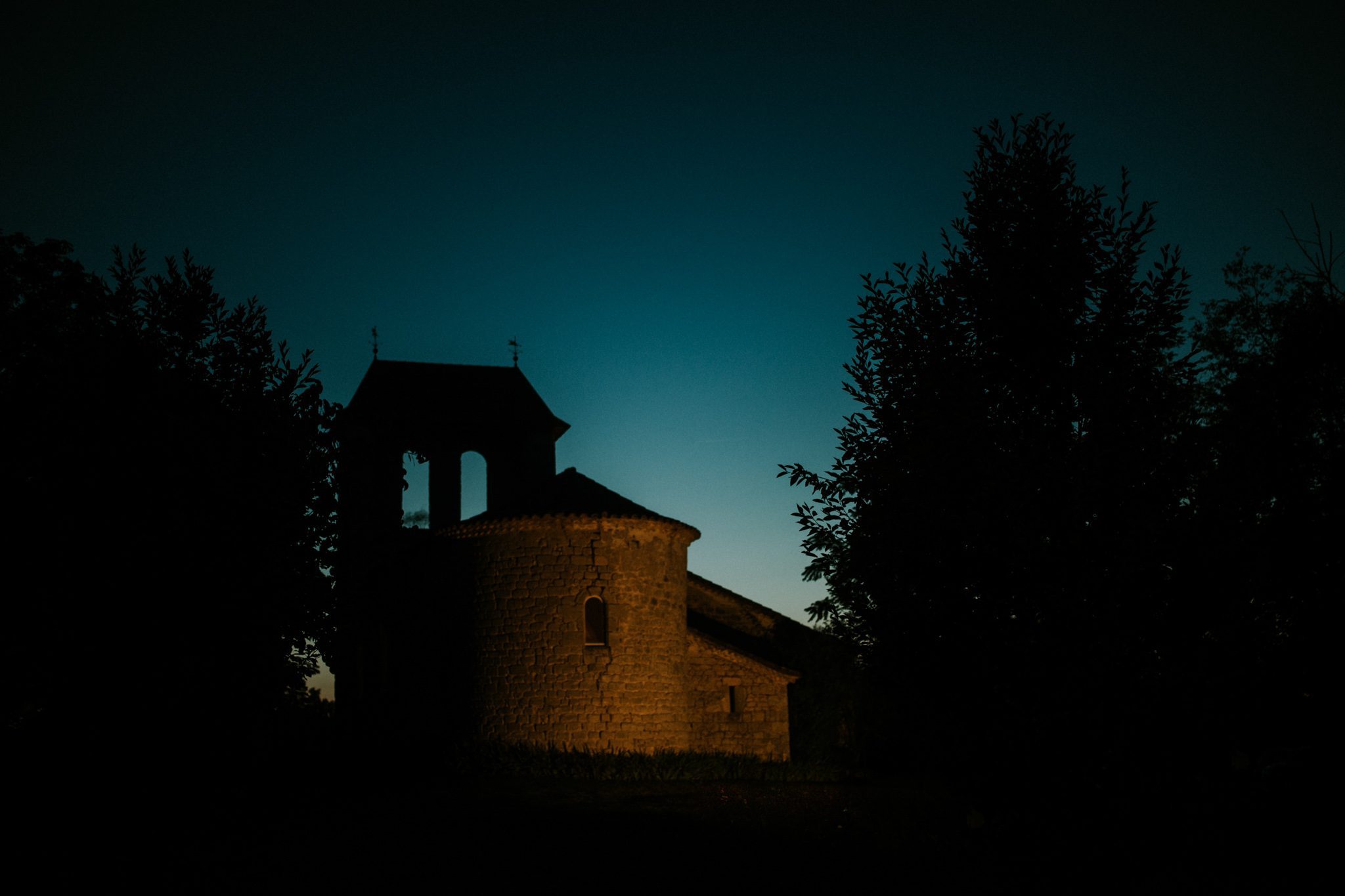 The chapel at night at wedding venue Chateau St Paul, Marry Me In France