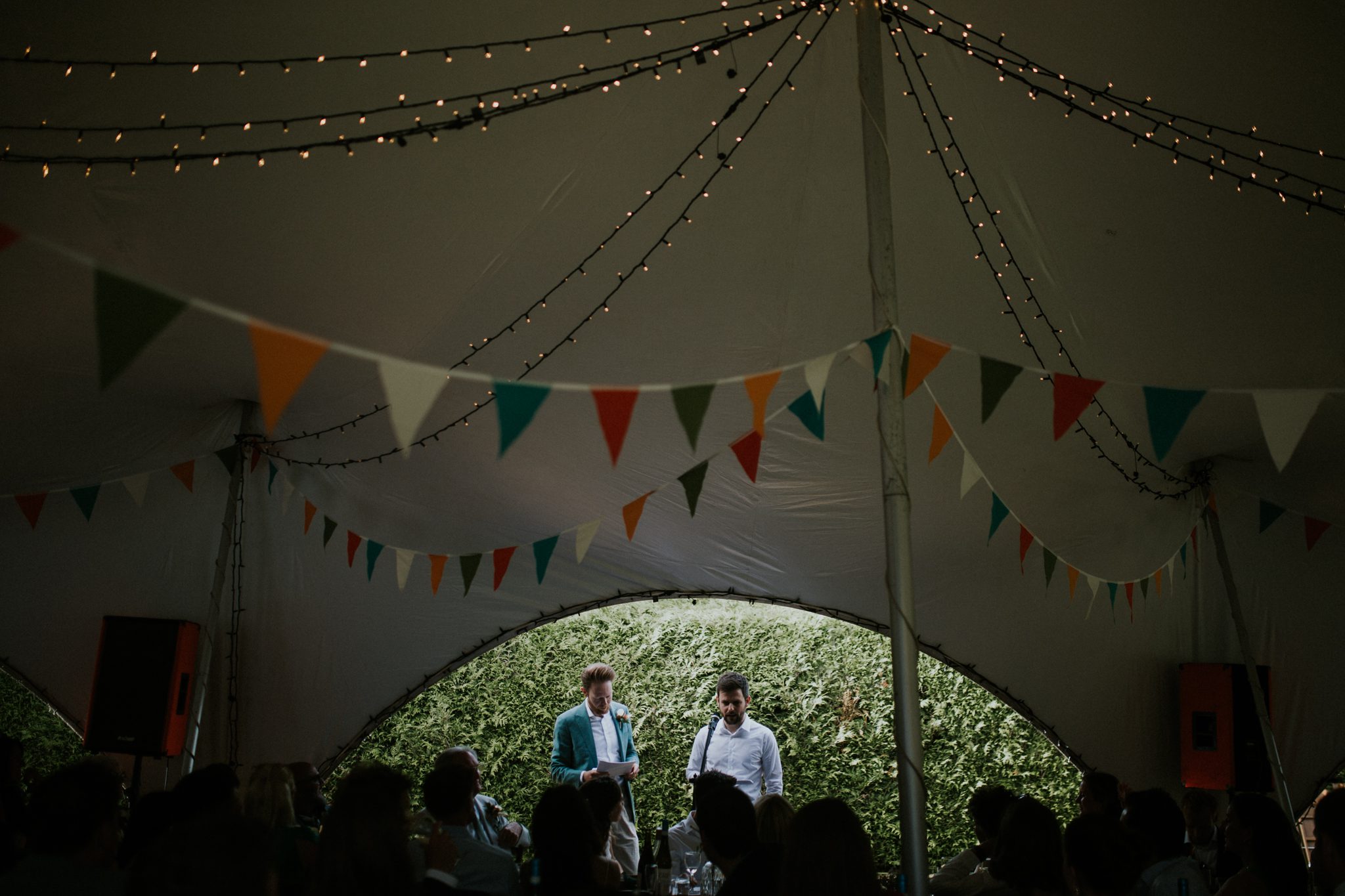 The two best men give speeches at a wedding at Colehayes Park in Devon
