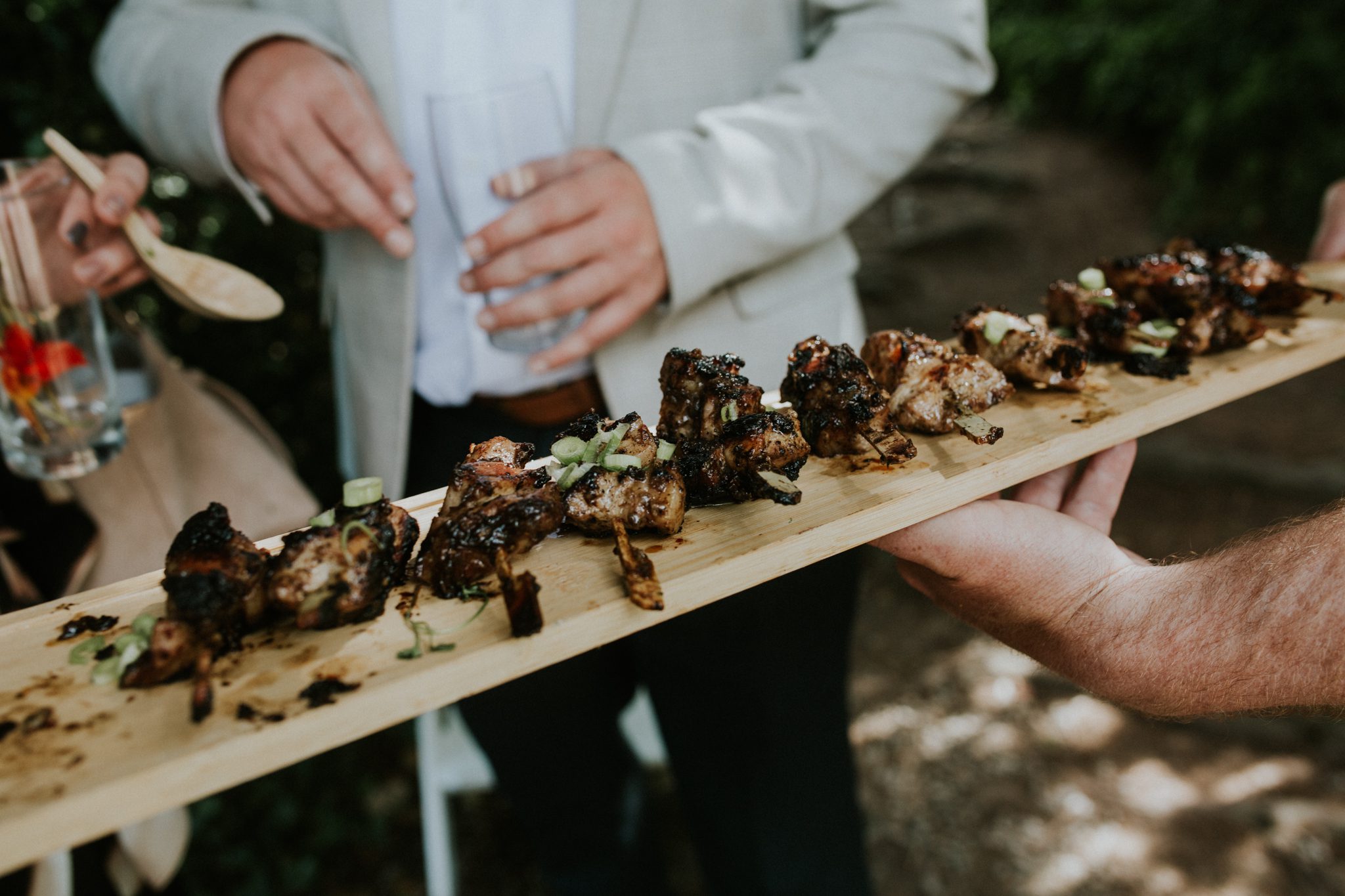 Canapes by Feast Kitchen are served at a wedding at Colehayes Park in Devon